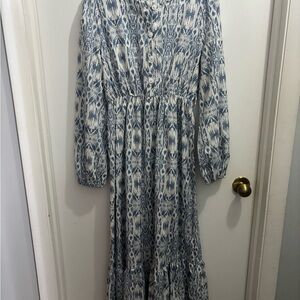 SHEIN Blue and White Long Sleeve Dress